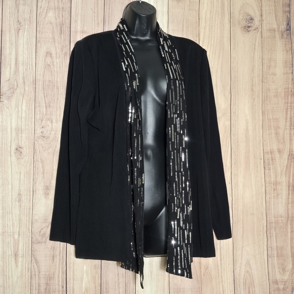 Exclusively Misook Large Lux Acrylic Knit Black Sequin Art  Jacket Large - Picture 1 of 8